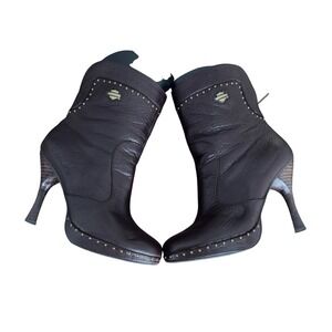 Harley Davidson Women Brown Leather‎ Studded Heel Ankle Boots Size 6 bikercore